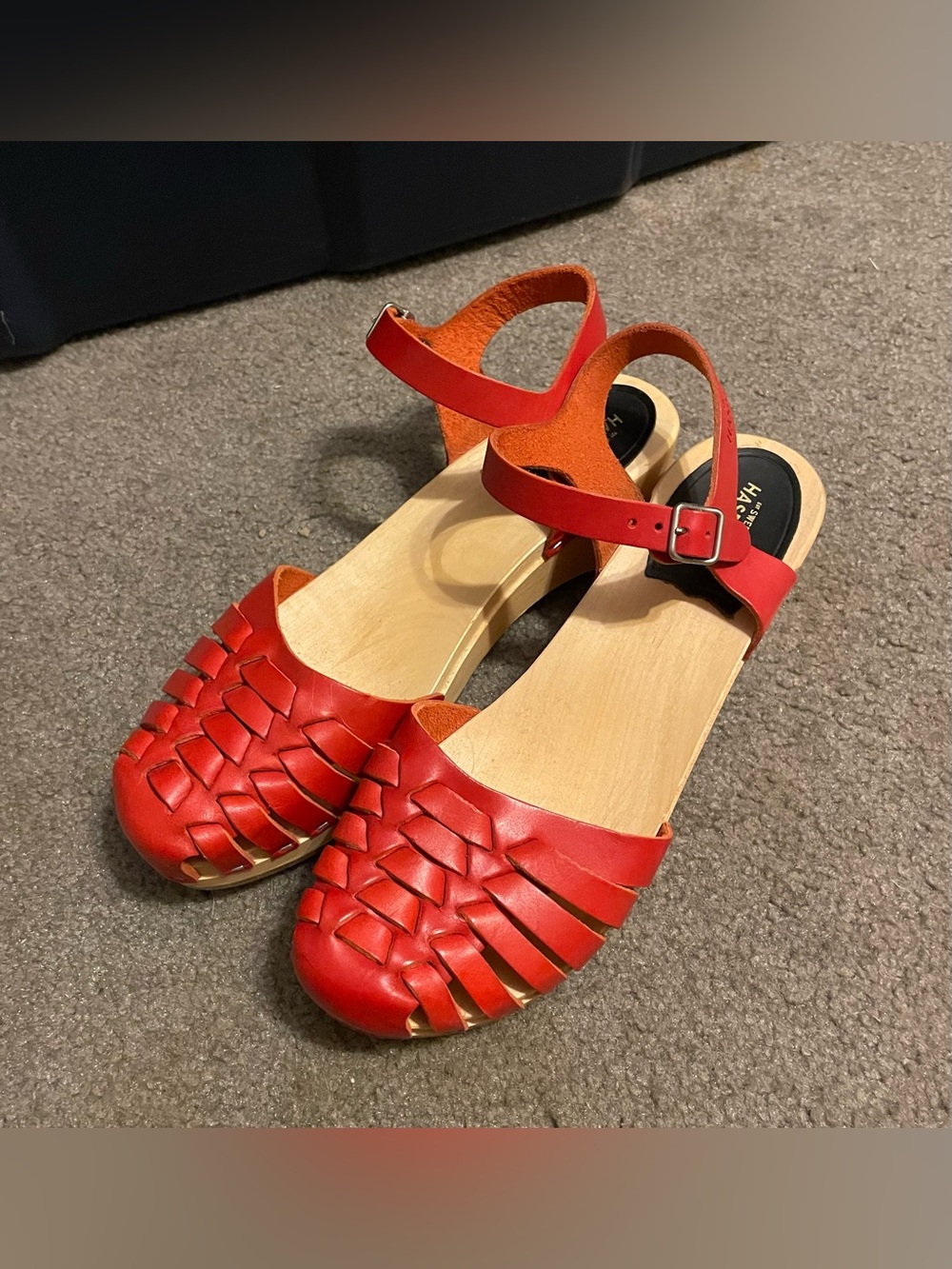 Swedish Hasbeens red sandal clog